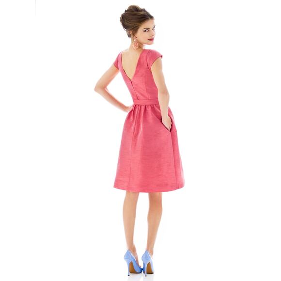 Alfred Sung Cap Sleeve Bridesmaid Cocktail Dress Women’s Size 4 Papaya Pink D568 - Picture 2 of 9